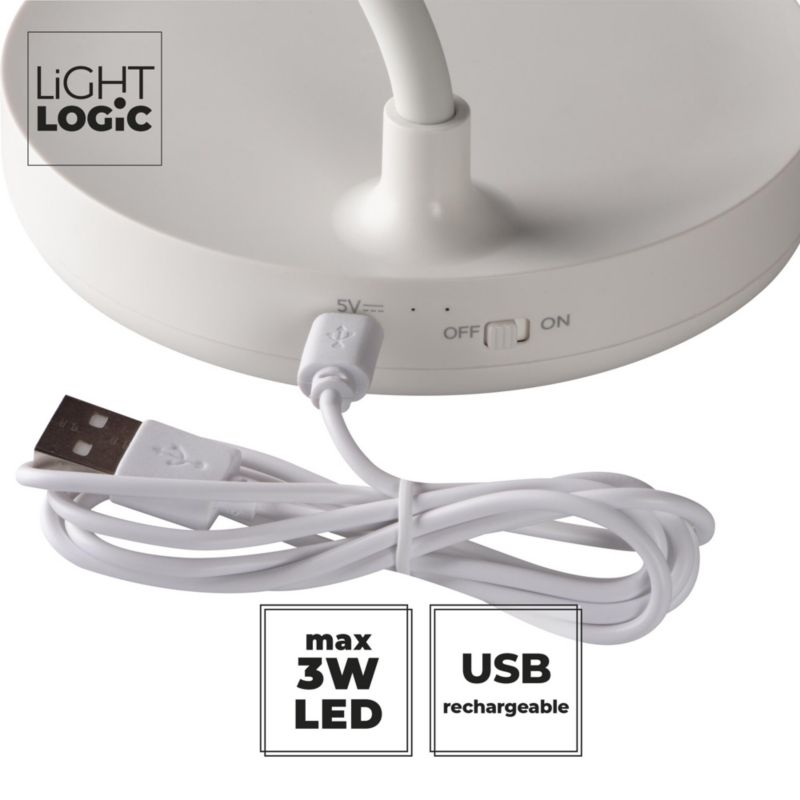 Lampa stołowa LED LightLogic LL KITA DIM CCT W 66367 reg. temp. barwowej 3000/4000/6500 K biurkowa dla dzieci biała USB 1 szt.