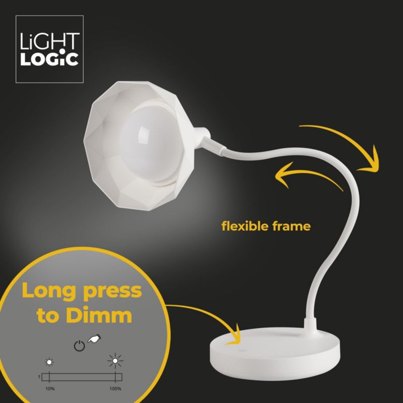 Lampa stołowa LED LightLogic LL KITA DIM CCT W 66367 reg. temp. barwowej 3000/4000/6500 K biurkowa dla dzieci biała USB 1 szt.