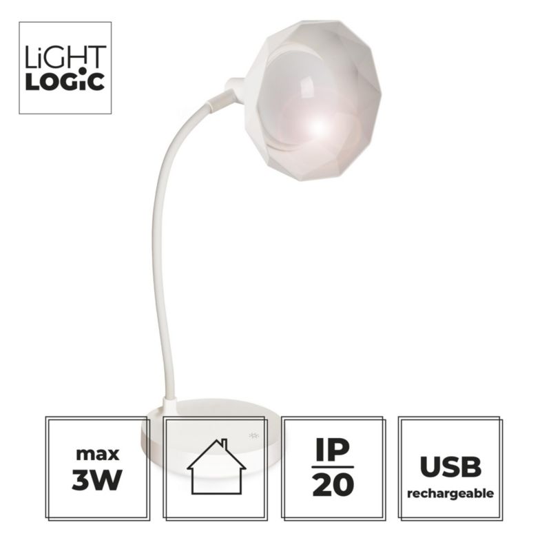 Lampa stołowa LED LightLogic LL KITA DIM CCT W 66367 reg. temp. barwowej 3000/4000/6500 K biurkowa dla dzieci biała USB 1 szt.