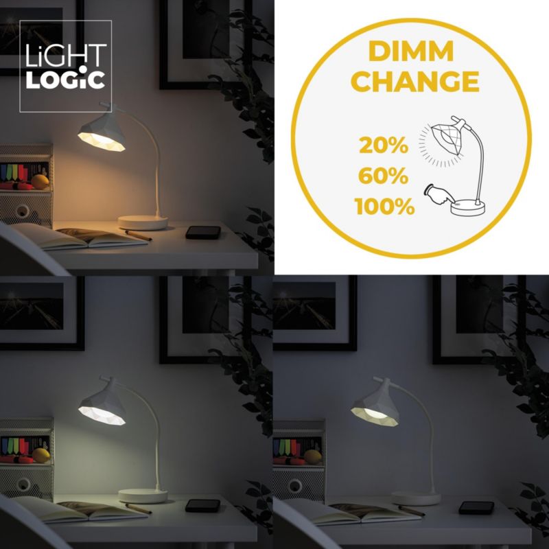 Lampa stołowa LED LightLogic LL KITA DIM CCT W 66367 reg. temp. barwowej 3000/4000/6500 K biurkowa dla dzieci biała USB 1 szt.