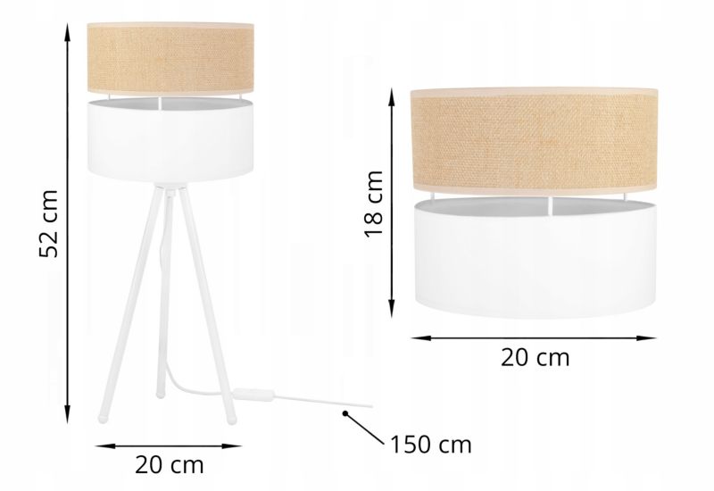 Lampa stołowa nocna Light Home Juta Pago 1x E27 60W beż/biały trójnóg 20cm 1szt.