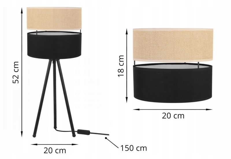 Lampa stołowa nocna Light Home Juta Pago 1x E27 60W beż/czarny trójnóg 20cm 1szt.