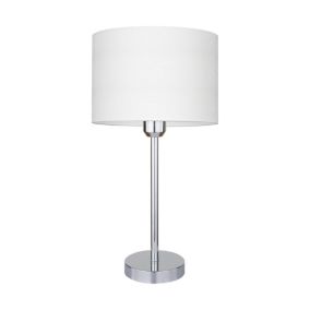 Lampa Stołowa SPOT Light 1xE27 Max.40W Połączenie Chromu z Tkaniną z Wzorem w Drewno, Polski Producent, 1 szt.