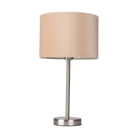 Lampa Stołowa SPOT Light 1xE27 Max.40W Satyna w Połączeniu z Beżową Tkaniną, Polski Producent, 1 szt.