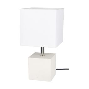 Lampa Stołowa SPOT Light  Square 1xE27 Max.25W Połączenie Białego Betonu z Białą Tkaniną, Polski Producent, 1 szt.