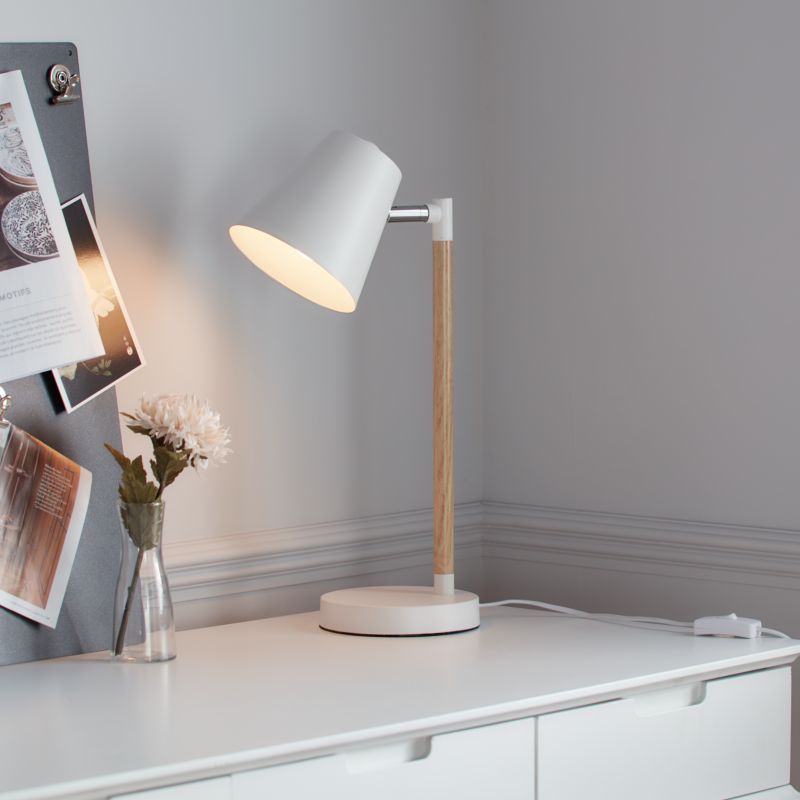 Lampa stołowa GoodHome Mulanje 1-punktowa E27 biała / drewno
