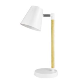 Lampa stołowa GoodHome Mulanje 1-punktowa E27 biała / drewno