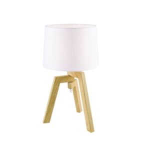 Lampa stołowa GoodHome Trianoy 1-punktowa E14 biała / drewno