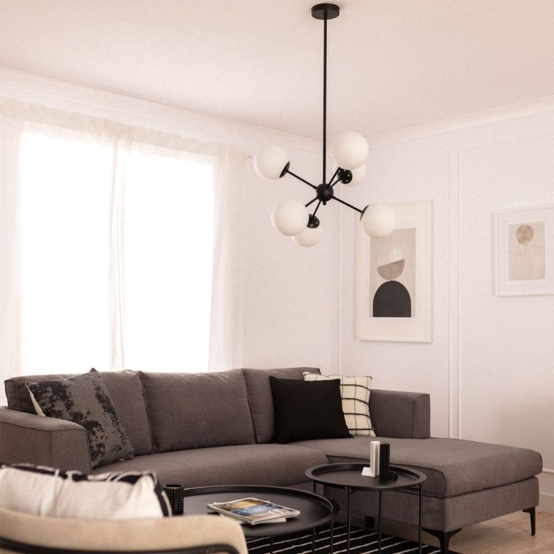 Lampa sufitowa Abruzzo Grappa czarno-biała wym: 61 x 60 x 60 cm 6xE27 x 20W 1 szt.