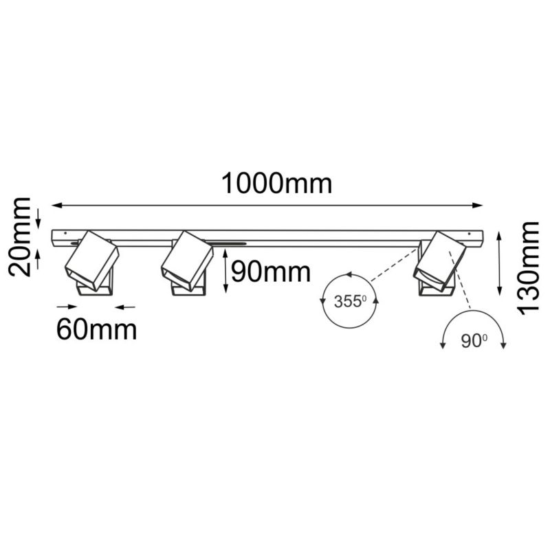 Lampa sufitowa Brosline System Line Move czarna wym: 13 x 100 x 6 cm 3xGU10 x 10W 1 szt.
