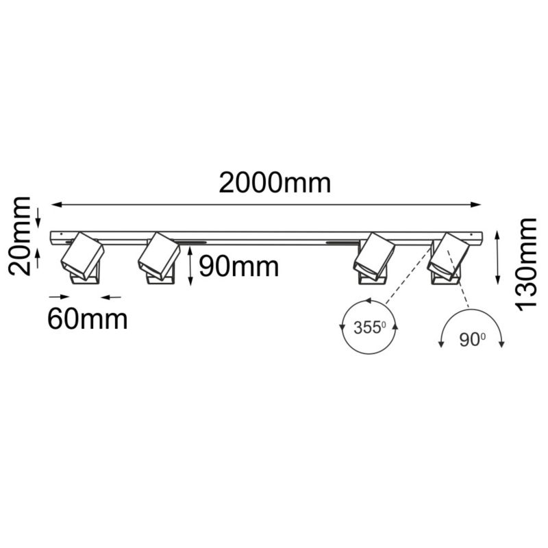 Lampa sufitowa Brosline System Line Move czarna wym: 13 x 200 x 6 cm 4xGU10 x 10W 1 szt.