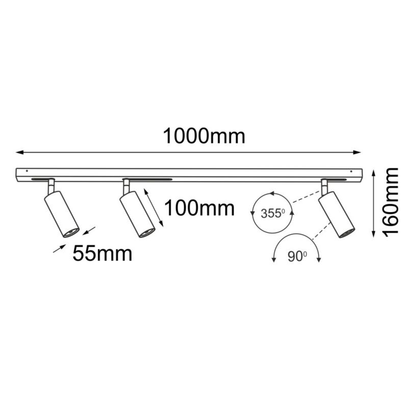 Lampa sufitowa Brosline System Line Move czarna wym: 16 x 100 x 5,5 cm 3xGU10 x 10W 1 szt.