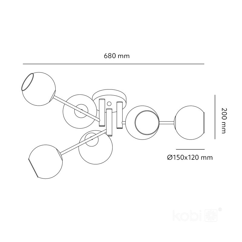 Lampa sufitowa dekoracyjna czarno-złota szklane dymione kule 6xE14 40W GLOBE ELEGANCE Kobi 1 szt.