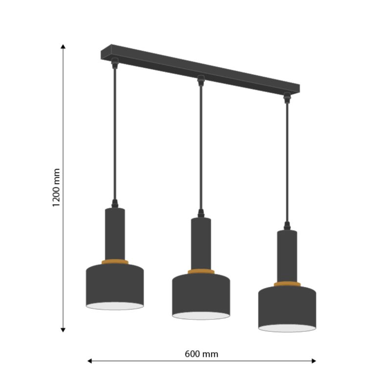 Lampa sufitowa, DPM, 3 x E27, czarna, 1szt