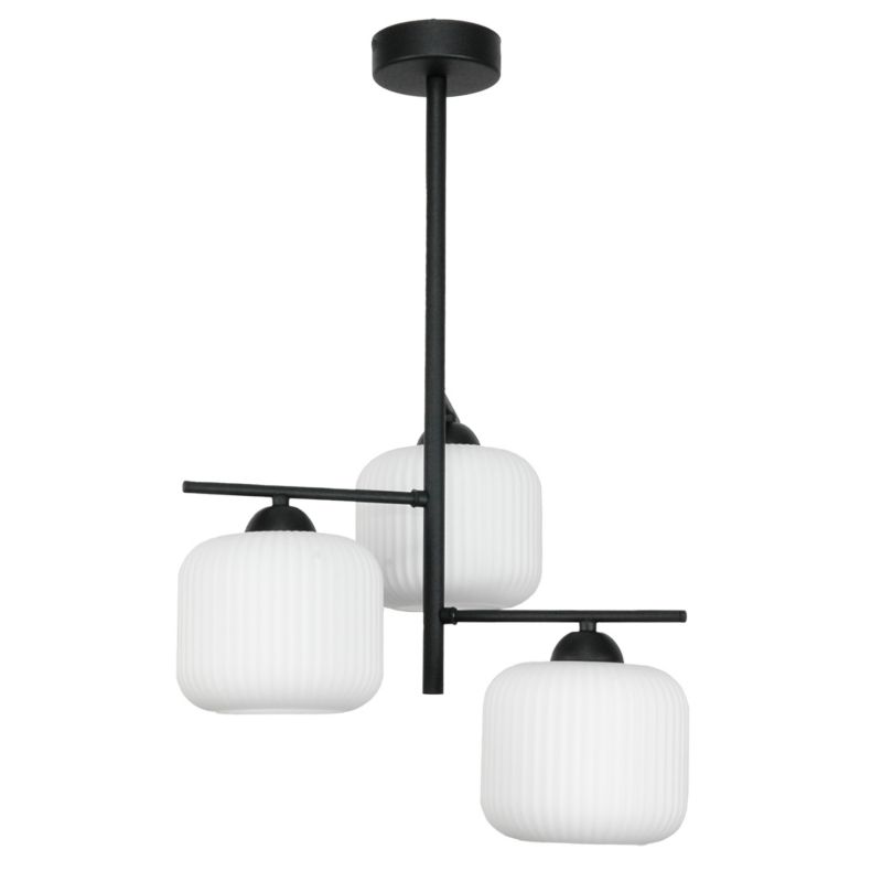Lampa sufitowa EDYLIT czarna białe prążkowane klosze loft 3xE27 15-449 PABLO 1 szt.