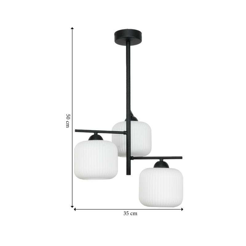 Lampa sufitowa EDYLIT czarna białe prążkowane klosze loft 3xE27 15-449 PABLO 1 szt.