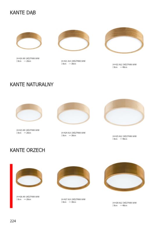 Lampa sufitowa EDYLIT okrągła drewniana LED nowoczesna skandynawska plafon 1xE27 KANTE 14-432/A9 ark 1 szt.