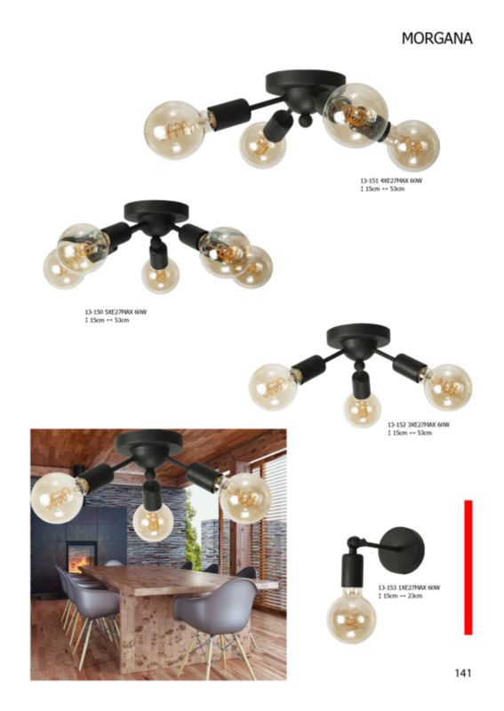 Lampa sufitowa EDYLIT plafon 3xE27 czarna odkryte żarówki loft industrial MORGANA 13-152 1 szt.