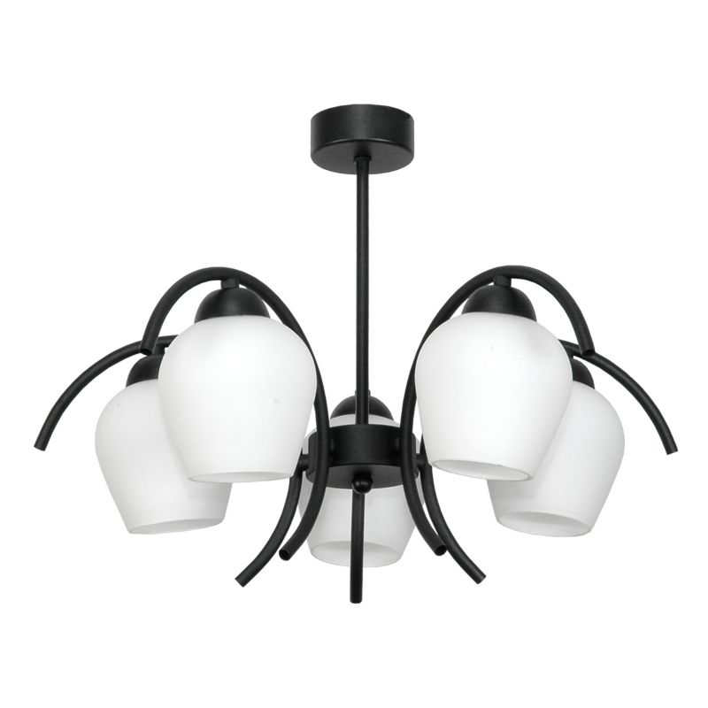 Lampa sufitowa EDYLIT żyrandol 5xE27 czarna białe klosze skandynawska DANI 15-320 1 szt.