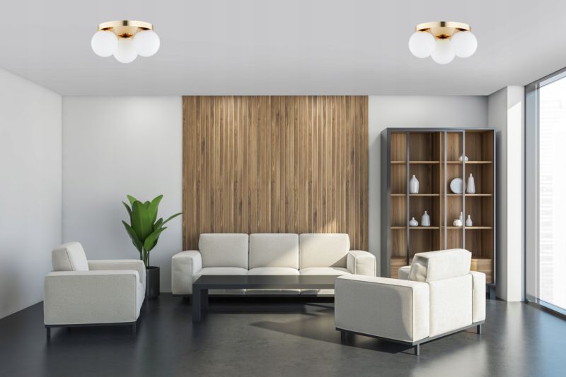 Lampa Sufitowa Elko-Lighting Plafon 3-Punktowy Złoty Białe Szklane Kule MIlo E27 1 szt