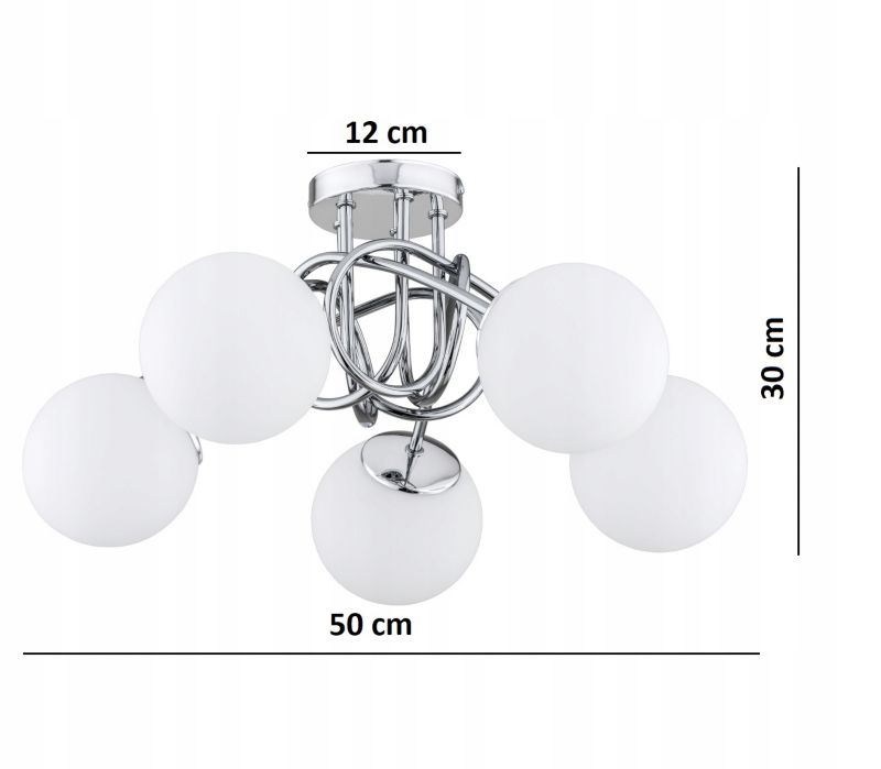 Lampa Sufitowa Elko-Lighting Żyrandol Skręt 5-Punktowy Milo Chrom Kule Białe E27 srebrny 1 szt