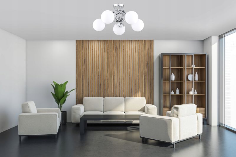 Lampa Sufitowa Elko-Lighting Żyrandol Skręt 5-Punktowy Milo Chrom Kule Białe E27 srebrny 1 szt