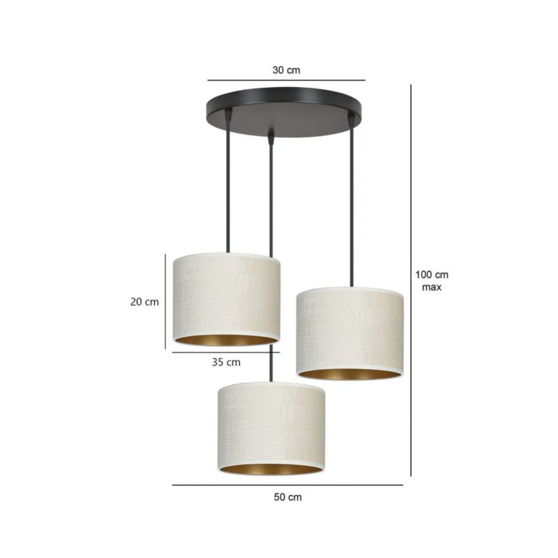 Lampa sufitowa Emibig Hilde czarno-beżowa-złota tekstylne abażury 3xE27 x 15W 1 szt.