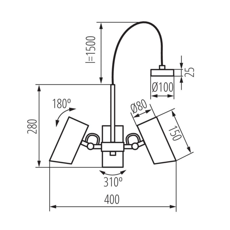 Lampa sufitowa Kanlux Agzar czarna wym: 178 x 40 x 40 cm 3xE14 x 5W 1 szt.