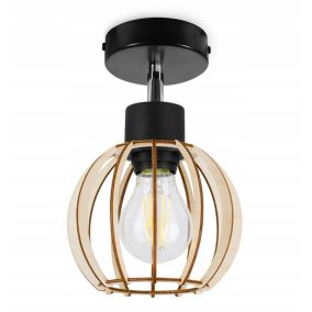 Lampa sufitowa kinkiet Light Home LH Timber 1x E27 60W klosz drewno kula 13cm czarny 1szt.