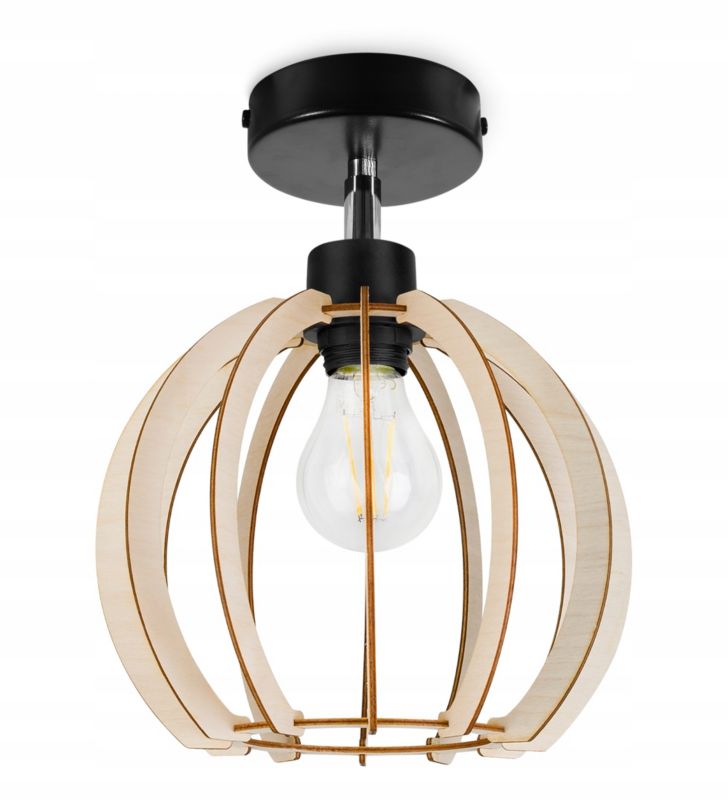 Lampa sufitowa kinkiet Light Home LH Timber 1x E27 60W klosz drewno kula 23cm czarny 1szt.