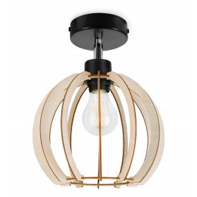 Lampa sufitowa kinkiet Light Home LH Timber 1x E27 60W klosz drewno kula 23cm czarny 1szt.