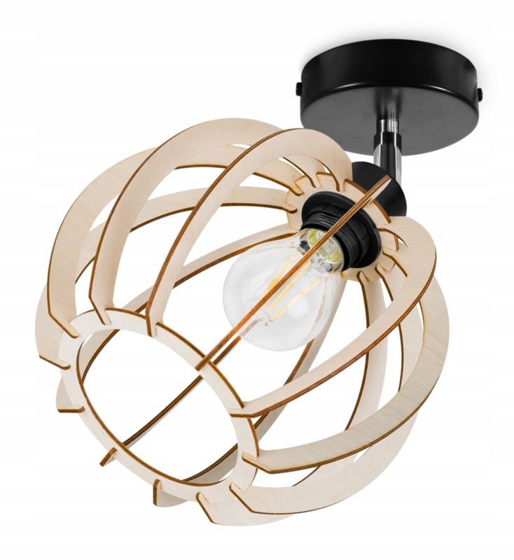 Lampa sufitowa kinkiet Light Home LH Timber 1x E27 60W klosz drewno kula 23cm czarny 1szt.