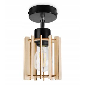 Lampa sufitowa kinkiet Light Home LH Timber 1x E27 60W klosz drewno tuba czarny 1szt.