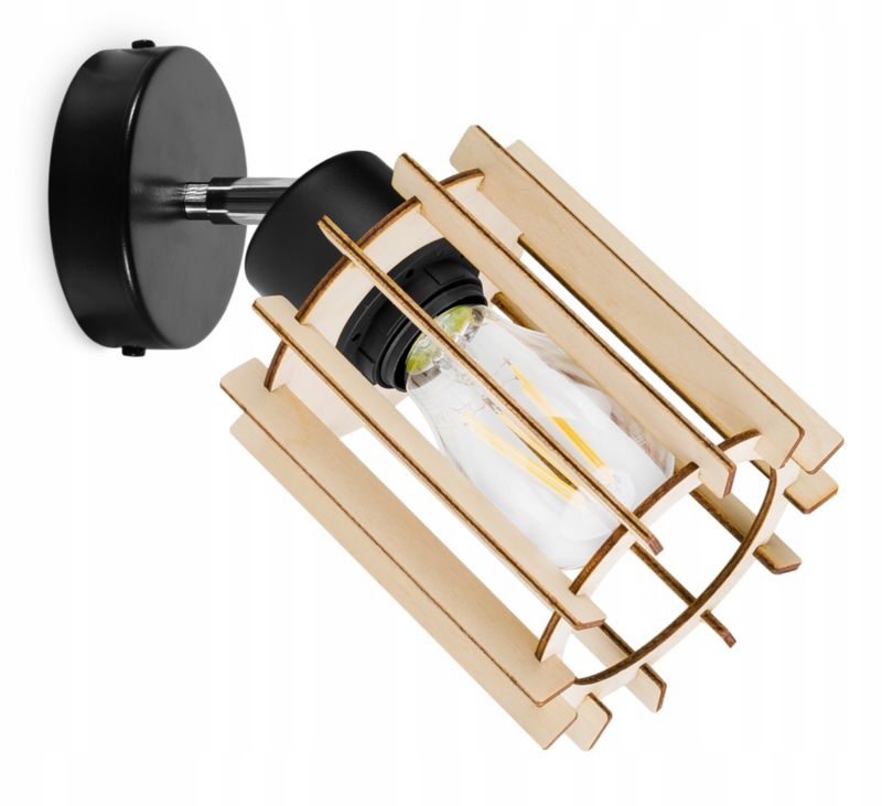Lampa sufitowa kinkiet Light Home LH Timber 1x E27 60W klosz drewno tuba czarny 1szt.