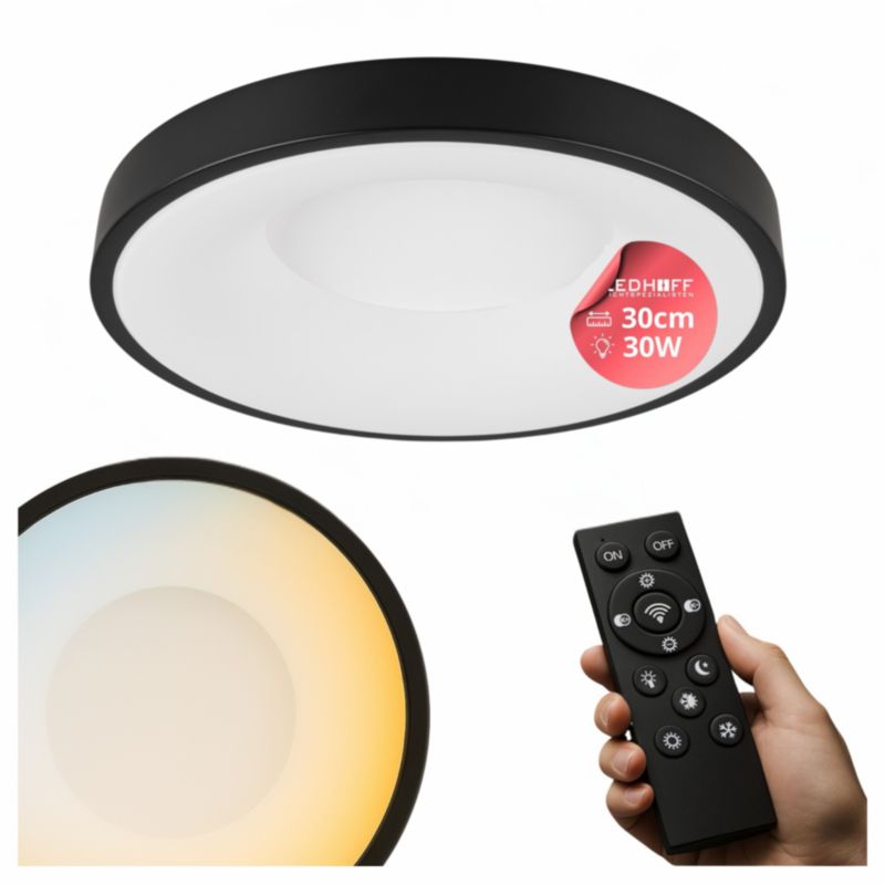 Lampa sufitowa LEDHOFF Plafon LED ŚCIEMNIANY 3 BARWY 30cm Czarny okrągły z pilotem 1 szt.