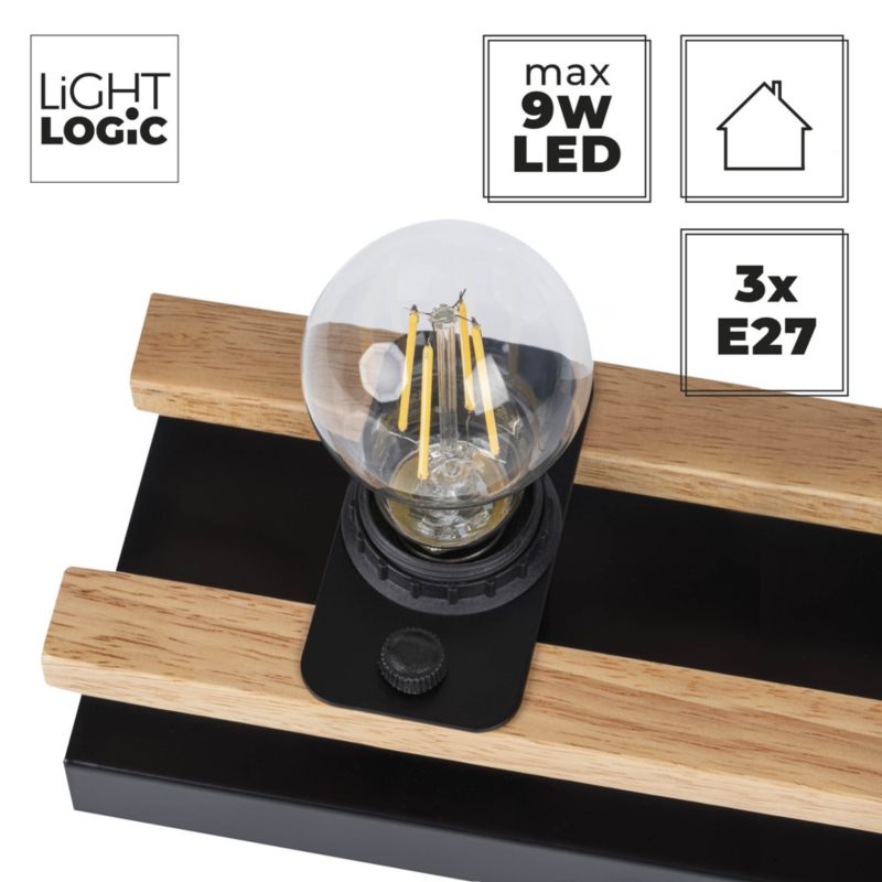 Lampa sufitowa LightLogic LL BURI 3xE27 66232 ścienna loftowa drewniana 1 szt.