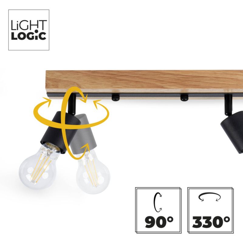 Lampa sufitowa LightLogic LL PRER EL-2I E27 66220 ścienna loft drewniana spot regulacja 1 szt.