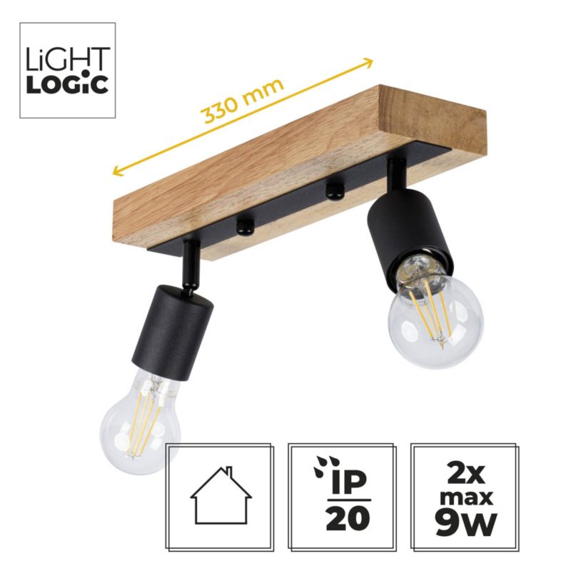 Lampa sufitowa LightLogic LL PRER EL-2I E27 66220 ścienna loft drewniana spot regulacja 1 szt.