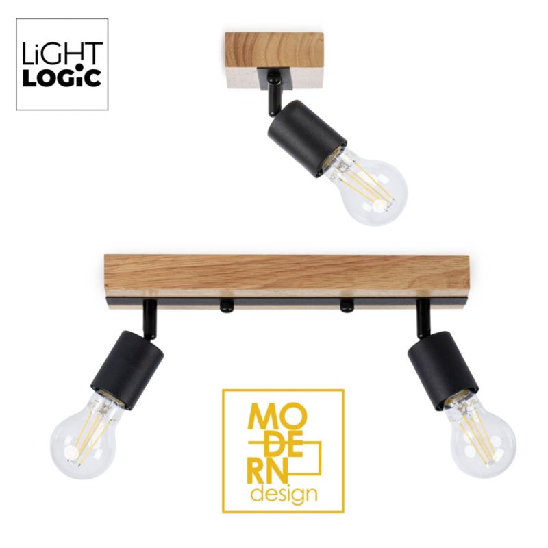 Lampa sufitowa LightLogic LL PRER EL-2I E27 66220 ścienna loft drewniana spot regulacja 1 szt.
