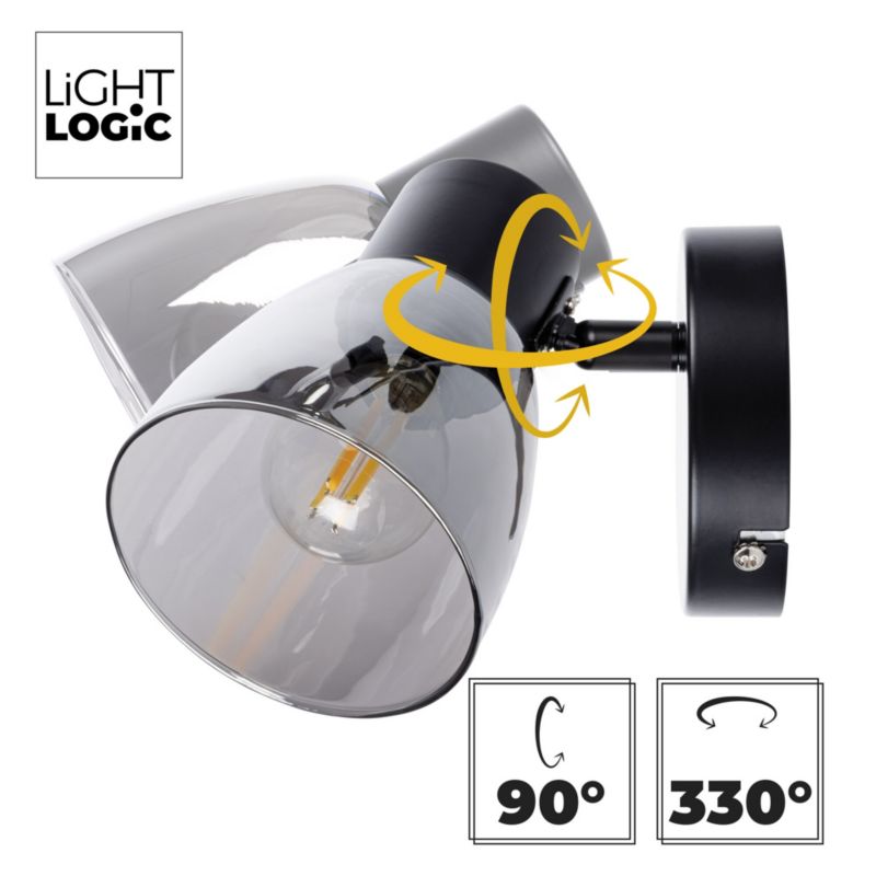 Lampa sufitowa LightLogic LL UDON EL-1O E14 66200 szkło dymione regulacja kinkiet 1 szt.