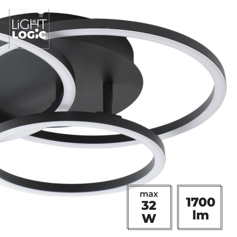 Lampa sufitowa LL GRYNDAR LED LAMP 66829 LIGHTLOGIC plafon 32W okrągła czarna 1szt.