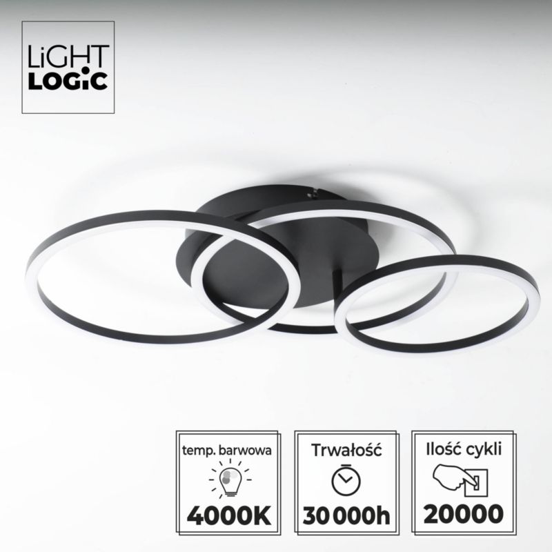 Lampa sufitowa LL GRYNDAR LED LAMP 66829 LIGHTLOGIC plafon 32W okrągła czarna 1szt.