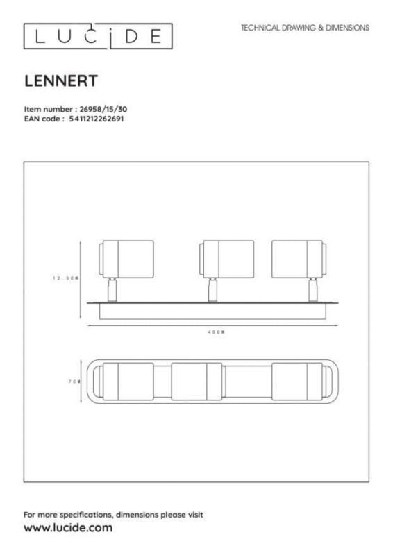 Lampa sufitowa Lucide Lennart czarna  3 x GU10 x 5W wym: 40 x 7 cm - 1 szt.