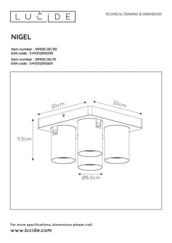 Lampa sufitowa Lucide Nigel biała  4 x GU10 x 5W wym: 20 x 20 cm - 1 szt.