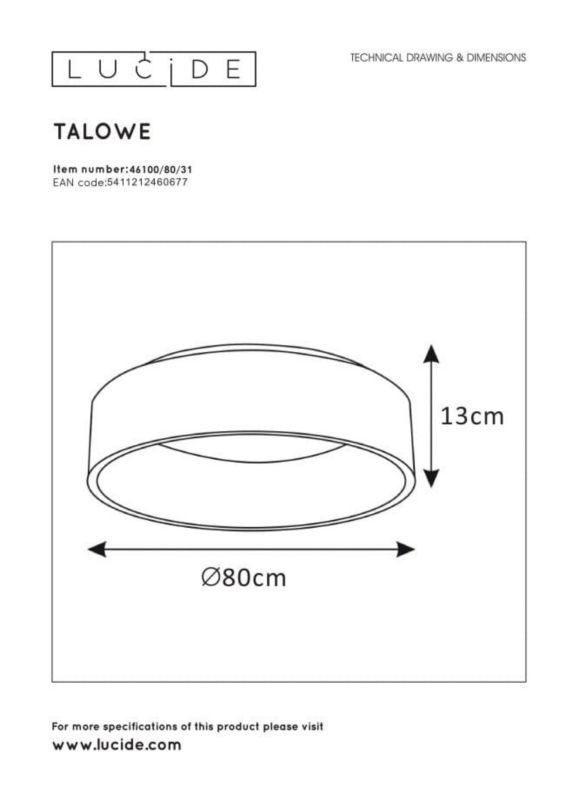 Lampa sufitowa Lucide Talowe 0677 biała szerokość 80 cm wbudowany LED 80W 1 szt.