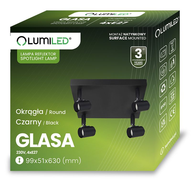 Lampa Sufitowa Lumiled Plafon Spot Tuba Reflektor Oprawa Halogenowa 4x E27 1 szt.