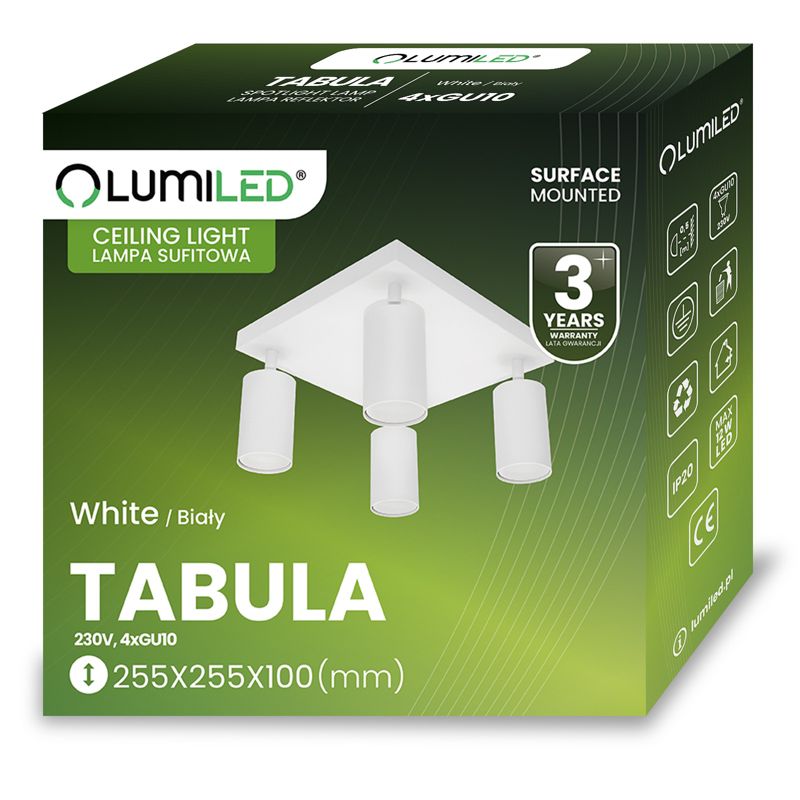 Lampa Sufitowa Lumiled Plafon Spot Tuba Reflektor Oprawa Halogenowa 4x GU10 1 szt.