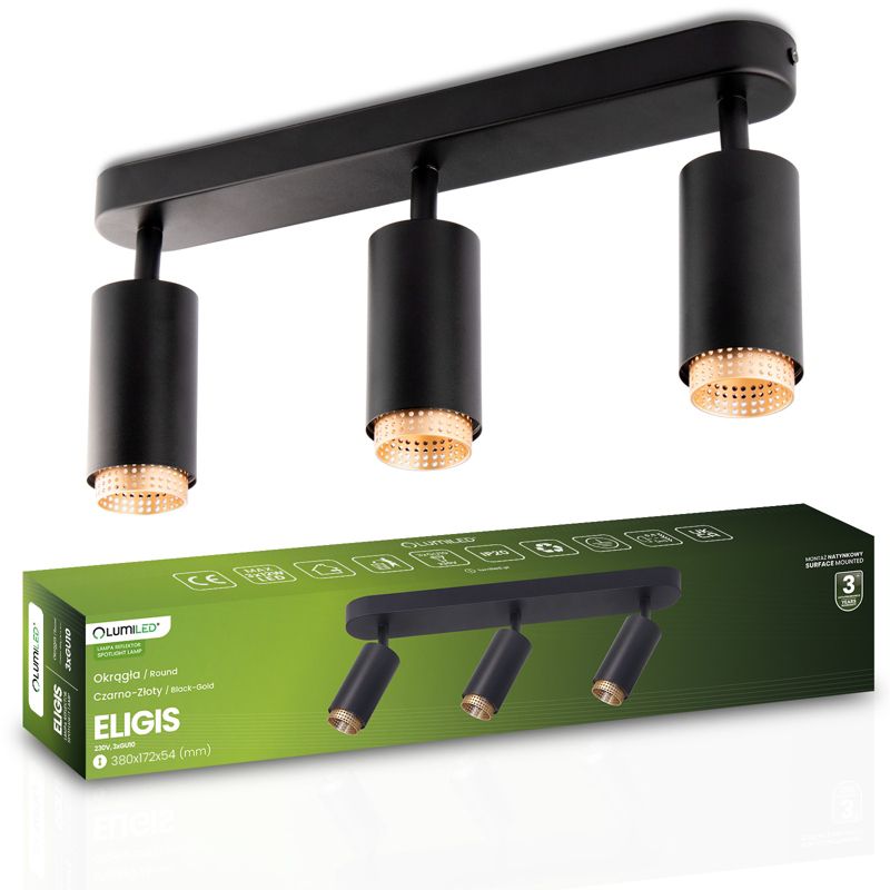 Lampa Sufitowa Lumiled Reflektor LED 3x GU10 Tuba Spot Czarny 1 szt.