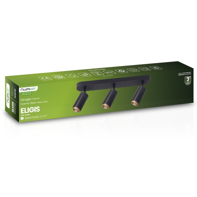 Lampa Sufitowa Lumiled Reflektor LED 3x GU10 Tuba Spot Czarny 1 szt.