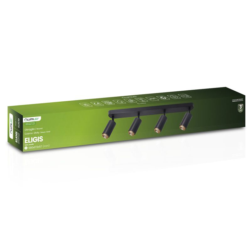 Lampa Sufitowa Lumiled Reflektor LED 4x GU10 Tuba Spot Czarny 1 szt.
